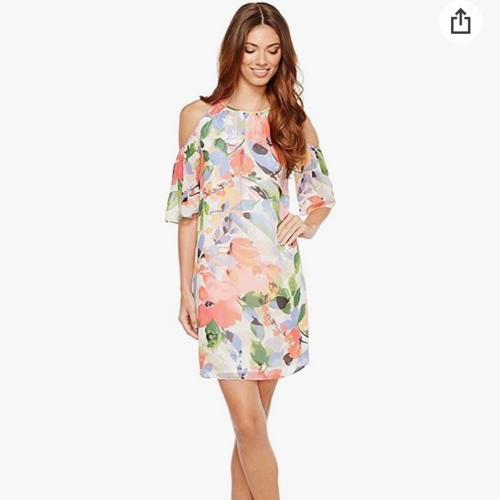 NEW Maggy London Floral Chiffon Cold Shoulder 6